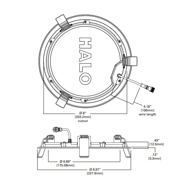 Foco empotrable LED Halo HLB de 8" con lente delgada sin carcasa, controlador remoto y caja de conexiones