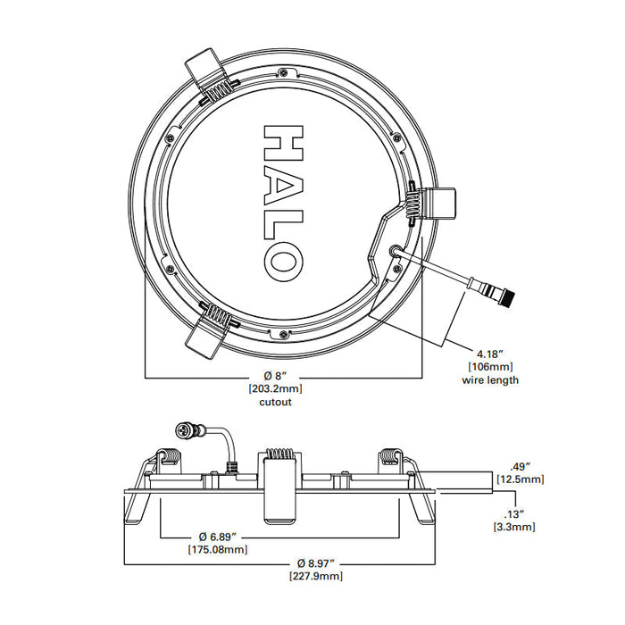 Foco empotrable LED Halo HLB de 8" con lente delgada sin carcasa, controlador remoto y caja de conexiones, 1600 lúmenes