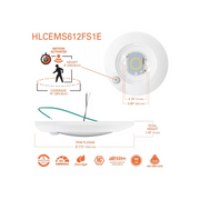 Halo HLCEMS 6" Surface Mount LED Disk Light with Integrated Motion Sensor, 5CCT Selectable, 120V, Matte White