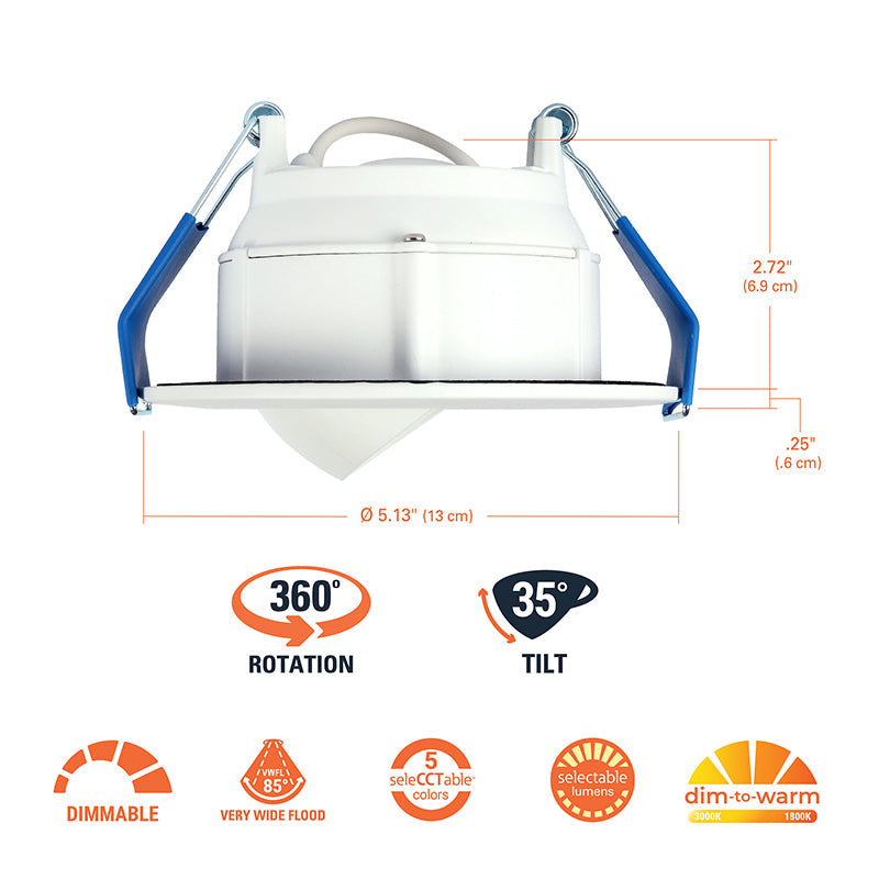 Halo RA4LS 4" Baffle Adjustable Canless LED Downlight, Lumen & CCT Selectable, Dimmable, 120V, Title 24