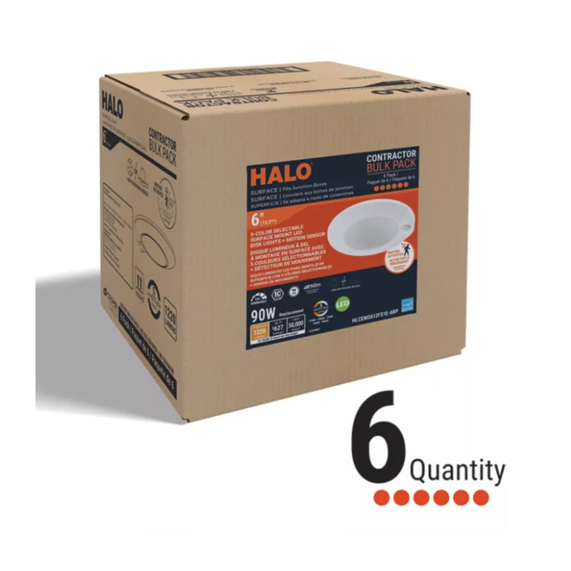 Halo HLCEMS 6" Surface Mount LED Disk Light with Integrated Motion Sensor, 5CCT Selectable, 120V, Matte White