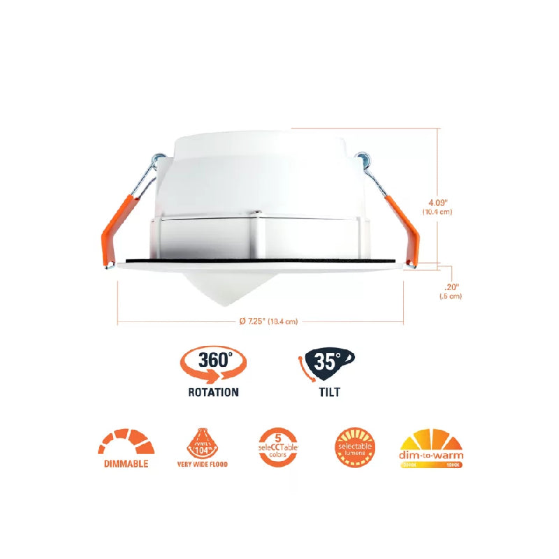 Halo RA6LS 6" Baffle Adjustable Canless LED Downlight, Lumen & CCT Selectable, Dimmable, 120V, Title 24