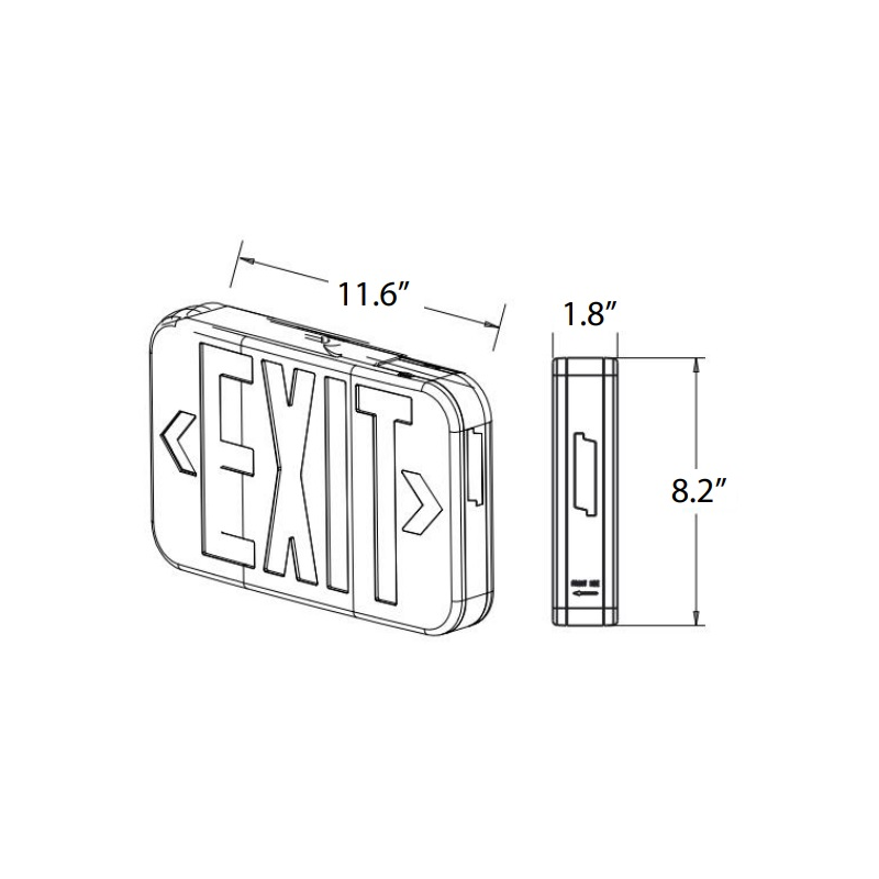 Energetic EXSA-DRG LED Exit Sign with Battery Backup, Single or Double Face, 120/277V, White Finish