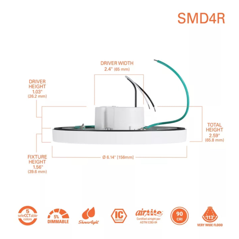 Halo SMD4 4" LED Round Surface Mount Downlight, 5CCT Selectable, 120V