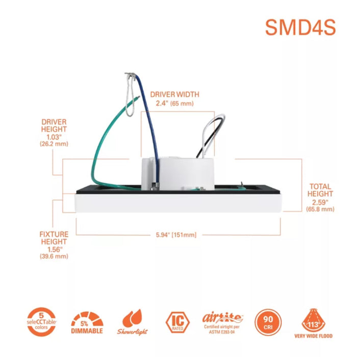 Halo SMD4 4" LED Square Surface Mount Downlight, 5CCT Selectable, 120V