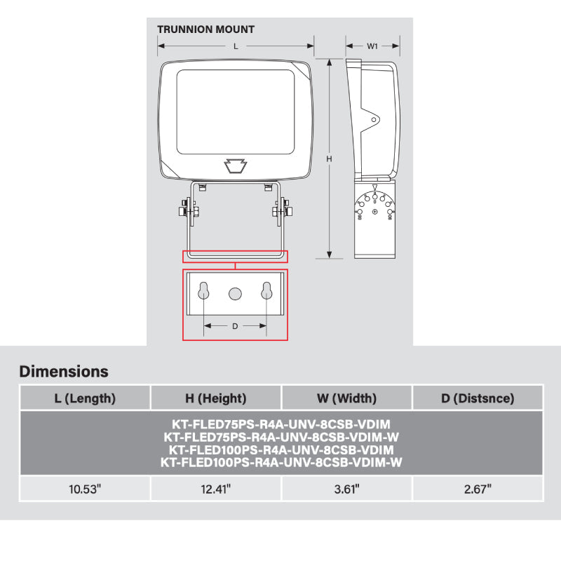 Keystone KT-FLED100PS-R4A 80W/90W/100W LED Flood Light, 3CCT Selectable