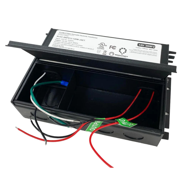 Brightnex BNPS12-120W-JSET 12V 120W Dimmable LED Transformer | Dual Output | TRIAC/ELV/MLV | UL Class 2 | Wet Location Rated