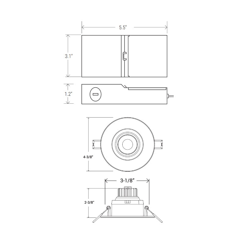 Elite RL372  6W, 3" LED Recessed Gimbal with Reflector, 5 CCT Selectable, 600 Lumens, 120V, White