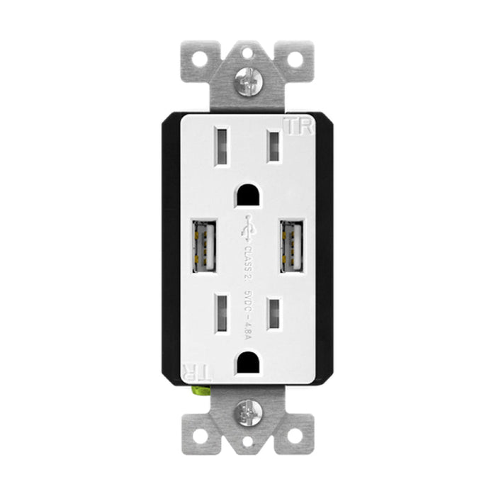Enerlites 61501-TR2USB-CC Dual USB Charger 4.8A with 15A Tamper-Resistant Duplex Receptacles