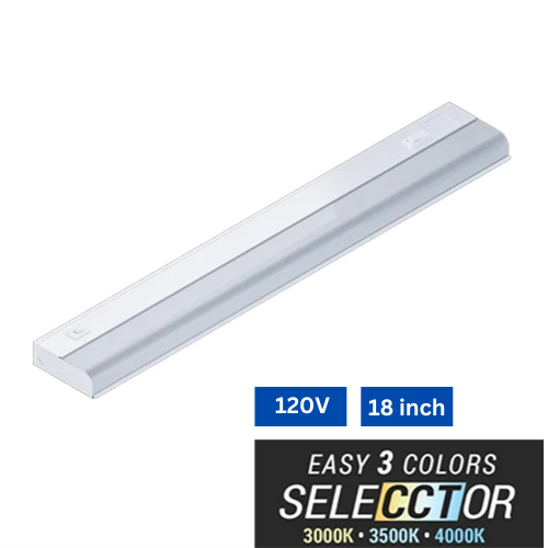 Elite EU-LED-18-CCT 18" LED Under Cabinet Fixture Polycarbonate Lens with UV Radiation Protection with Multi-CCT, 120V