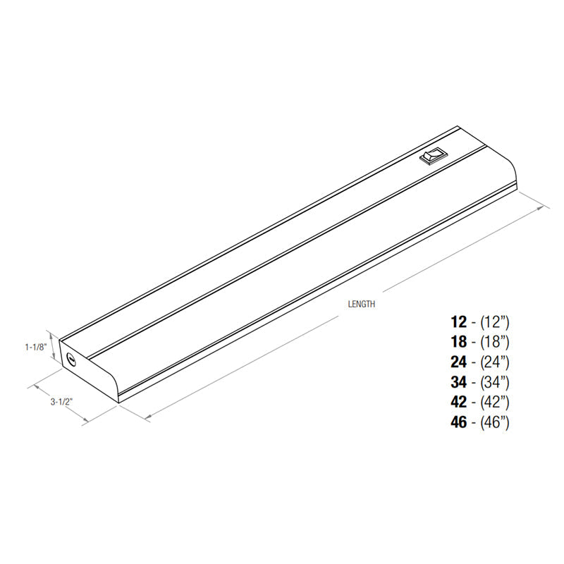 Elite EU-LED-12-CCT 12" LED Under Cabinet Fixture Polycarbonate Lens with UV Radiation Protection with Multi-CCT