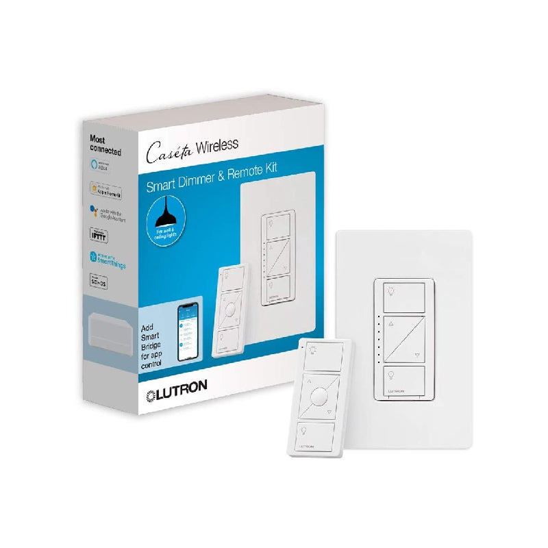 Regulador de intensidad de pared inalámbrico Lutron P-PKG1W Caséta con kit de control remoto Pico