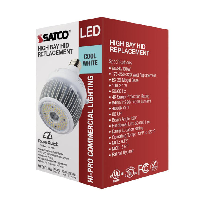 Bombilla LED Satco S33112 de 60 W, 80 W y 100 W para alta bahía, casquillo EX39, 4000 K