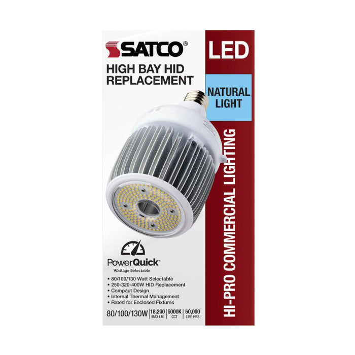 Bombilla LED Satco S33115 de 80 W, 100 W y 130 W de alta bahía, casquillo EX39, 5000 K