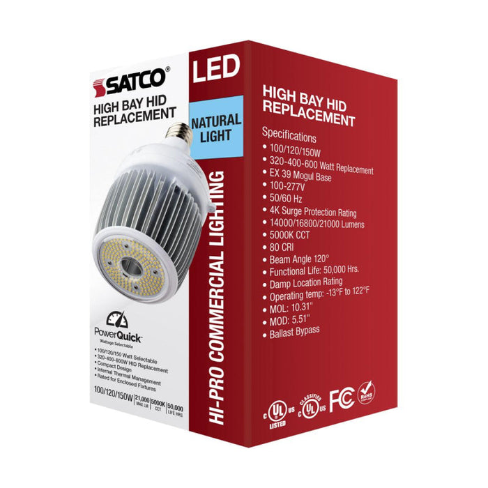 Satco S33117 100W/130W/150W Hi-Bay LED Bulb, EX39 Base, 5000K
